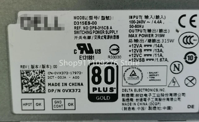 Alt view image 5 of 5 - PSU for DELL XE2 T1700 SFF 9020 power supply D315ES-00 H315ES-00 VX372 4FCWX MAX 315W