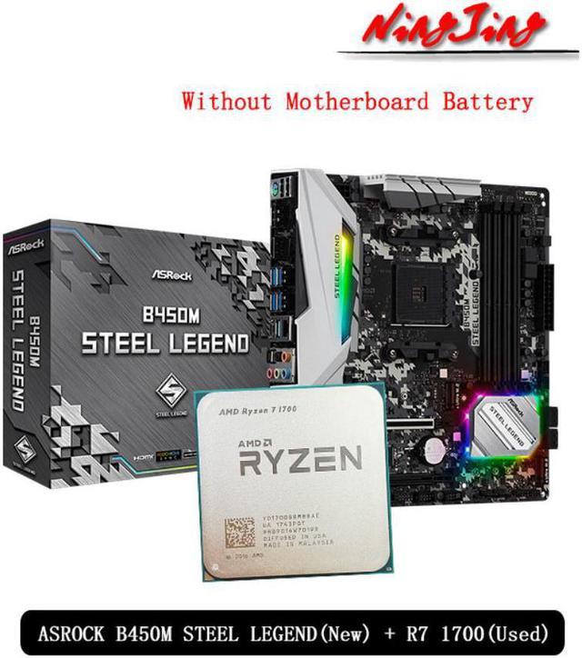 Amd ryzen 7 1700 r7 1700 cpu + asrock b450m legend aço nova placa