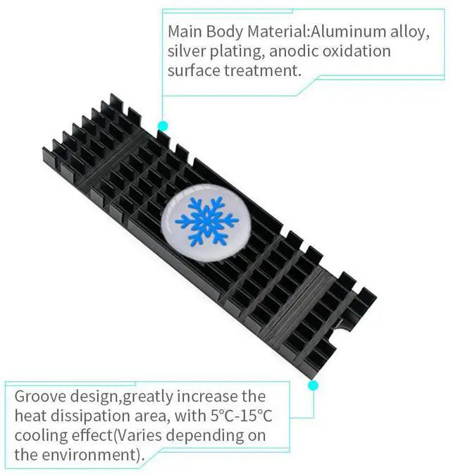 Alt view image 3 of 3 - Heatsink SSD PCIE NVMe M.2 2280 Radiator Aluminum Heatsink Extruded Heat Sink for SSD Heat Dissipation Cooling Cooler 22x76x10mm