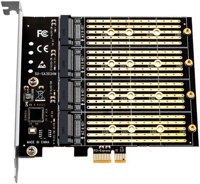 Alt view image 2 of 3 - Chi a Mining PCIE to M2 Adapter PCI Express X1 3.0 4 Port B Key M.2 NGFF SATA SSD Adapter PCI-E M.2 Adapter Expansion Card Riser
