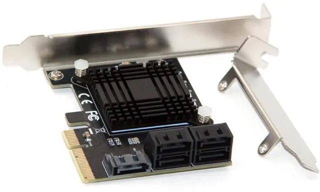 Alt view image 2 of 6 - JMB585 Chip 5 Port SATA 3.0 to PCIe Expansion Card 4X Gen 3 PCI Express SATA Adapter SATA 3 Converter with Heat Sink for HDD SSD
