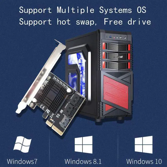 Alt view image 3 of 6 - JMB585 Chip 5 Port SATA 3.0 to PCIe Expansion Card 4X Gen 3 PCI Express SATA Adapter SATA 3 Converter with Heat Sink for HDD SSD