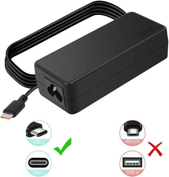 Alt view image 2 of 3 - 65W USB C AC Adapter Charger Cord fit for lenovo ThinkPad X1 Tablet T480 T480S T580 T580s T570 E580 E585 E48
