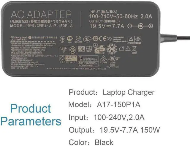 Alt view image 3 of 3 - 150W Charger ac adapter A17-150P1A A17150P1A A17-150P2A fit for asus GL503G GL503GE GL703G GL703GE GL703GS GL703V GL70
