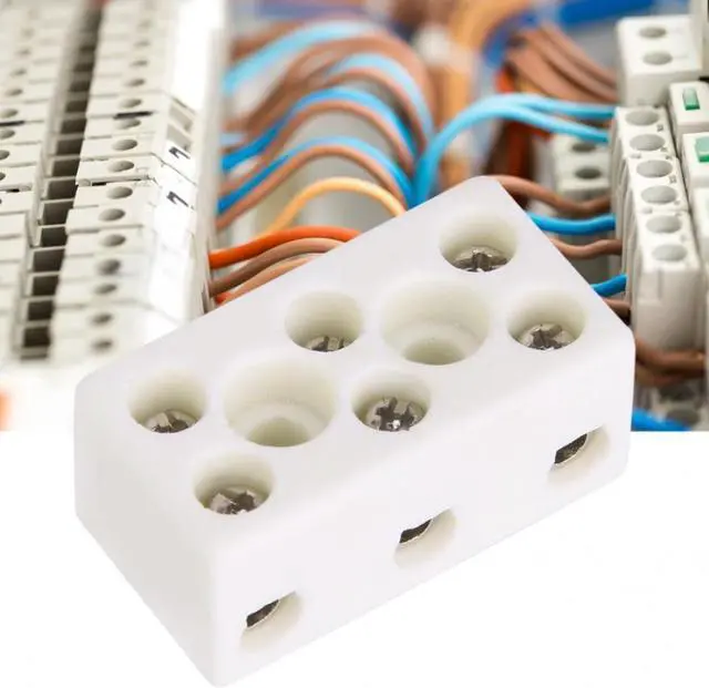 Alt view image 2 of 3 - 10pcs 3 Way 24A Ceramic Terminal Block Wire Connector High Temperature Resistant Porcelain Terminal Block