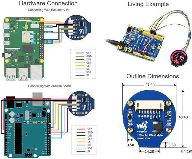 Alt view image 4 of 4 - Waveshare 1.28Inch Round LCD Display Module,65K RGB Colors,240X240 Resolution,SPI Interface,Support for Raspberry Pi Etc