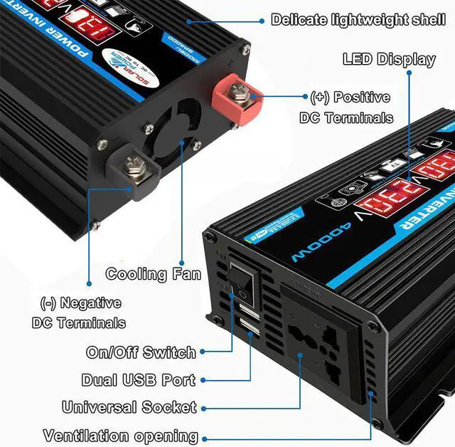 Alt view image 6 of 6 - 4000W(actual power 300W) 12V to 110V LED Car Power Inverter Converter Charger Adapter Dual USB Voltage Transformer Modified Sine Wave