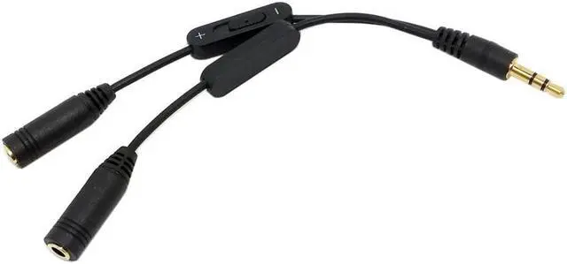Alt view image 5 of 5 - 1 in 2 out 3.5mm Stereo Male to Double mono 3.5 mm Female Audio Headphone Y Splitter Cable with Volume Switch Black