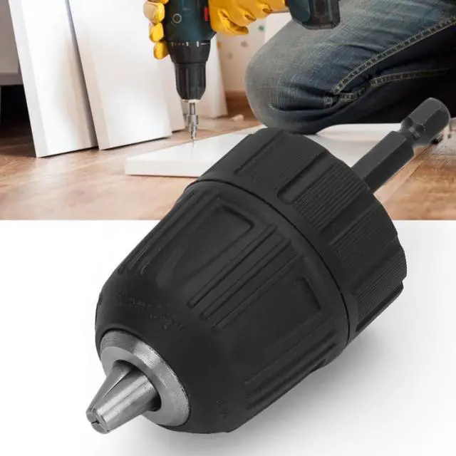 Alt view image 3 of 3 - Keyless Drill Chuck 0.8-10mm 3/8-24UNF + 1/4 Inch Hex Shank Extension Rod Adapter Screwdriver Impact Driver Chuck