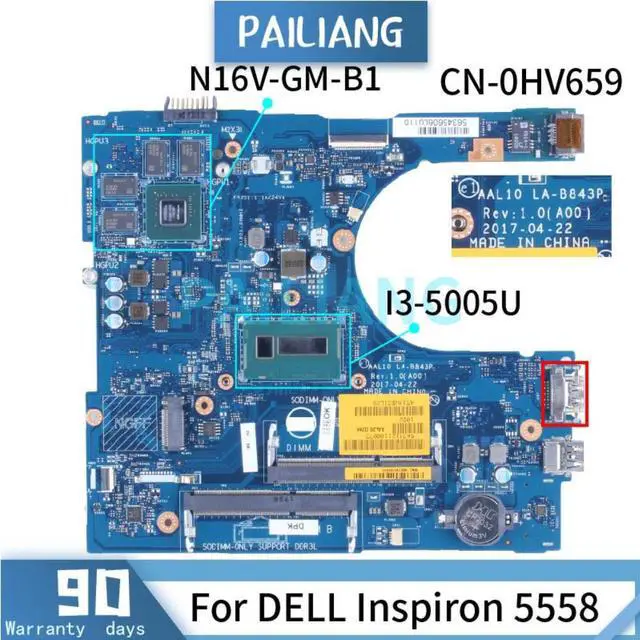 Alt view image 5 of 6 - For DELL Inspiron 5558 I3-5005U Laptop Motherboard 0HV659 LA-B843P SR27G N16V-GM-B1 With HDMI DDR3 Notebook Mainboard