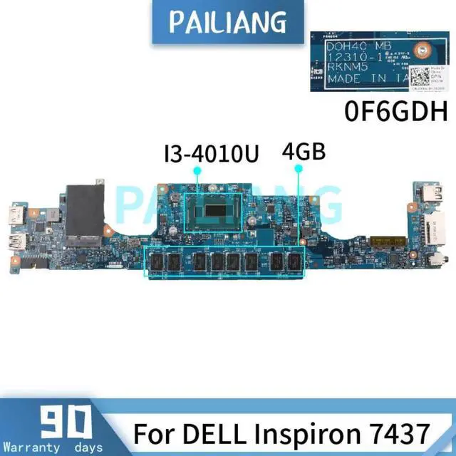 Alt view image 4 of 6 - Laptop motherboard For DELL Inspiron 7437 I3-4010U Mainboard 12310-1 SR16Q DDR3 tesed