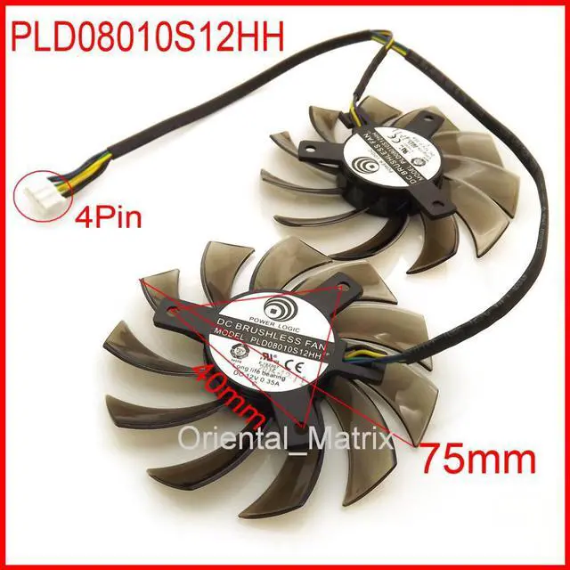 Main image of 2pcs/Lot PLD08010S12HH 75mm 12V 0.35A For MSI GTX 560 570 580 R6770 R6870 R6950 Twin Frozr II Video Card Dual Fan