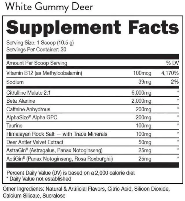 Alt view image 2 of 2 - BUCKED UP PRE-WORKOUT WHITE GUMMY DEER NEW 11.1 OZ 30 SERVINGS