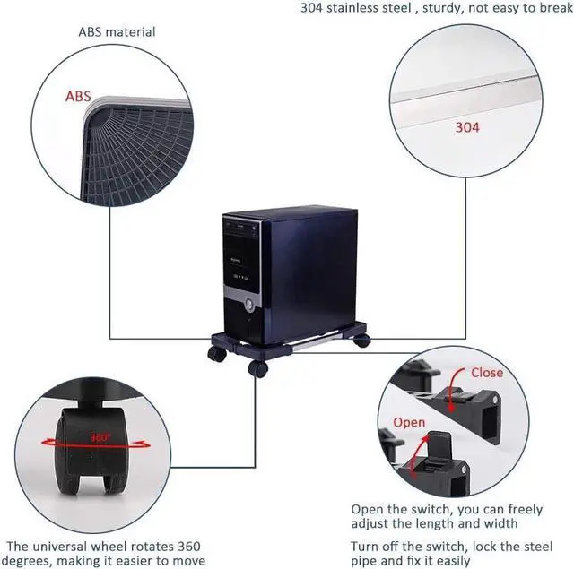 Alt view image 6 of 6 - Liitrton Mobile CPU Stand Adjustable Computer Tower Stand with 4 Caster Wheels Fits Most PC (Black)