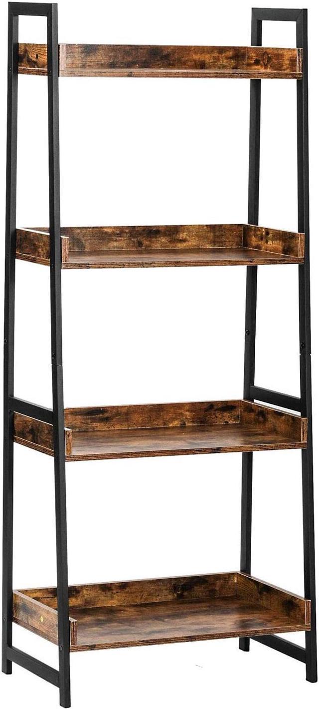 Wood Bookcase with Metal Frames, 4-Shelf Industrial Storage Shelf