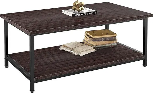 Main image of IRONCK Modern Coffee Table,41" Small Lving Room Tables,Easy Assembly,Tea Table with Storage Shelf,Wood Look Accent Furniture with Metal Frame, Rustic Home Decor, Black Espresso