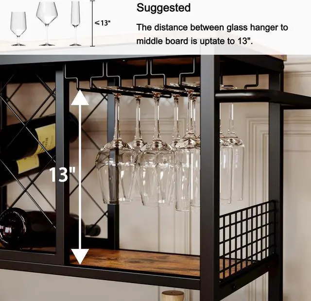Alt view image 5 of 7 - IRONCK Wine Rack Table, Industrial Bar Cart on Wheels Kitchen Storage Cart for The Home Wood and Metal Frame, Vintage Brown