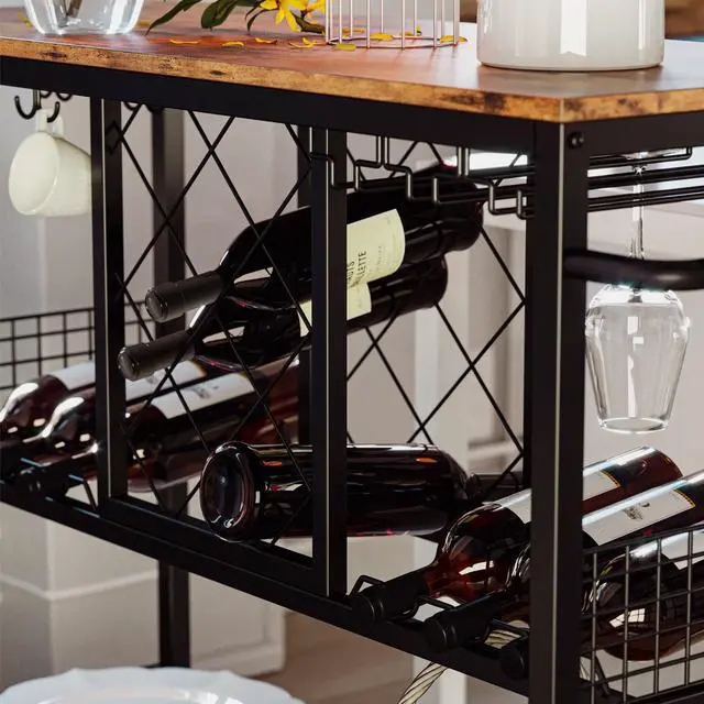 Alt view image 7 of 7 - IRONCK Wine Rack Table, Industrial Bar Cart on Wheels Kitchen Storage Cart for The Home Wood and Metal Frame, Vintage Brown