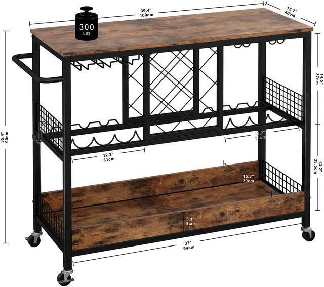 Alt view image 5 of 7 - IRONCK Wine Rack Table, Industrial Bar Cart on Wheels Kitchen Storage Cart for The Home Wood and Metal Frame, Vintage Brown