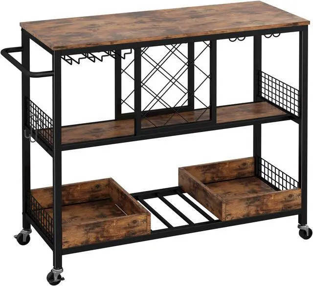 Main image of IRONCK Wine Rack Table, Industrial Bar Cart on Wheels Kitchen Storage Cart for The Home Wood and Metal Frame, Vintage Brown