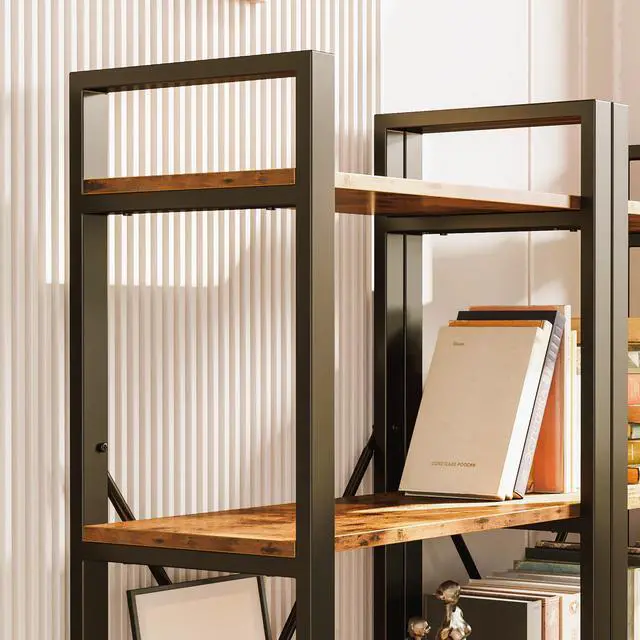 Alt view image 5 of 5 - IRONCK Bookshelf Industrial Bookcase Home Decor, Wood Look Accent Furniture Metal Frame