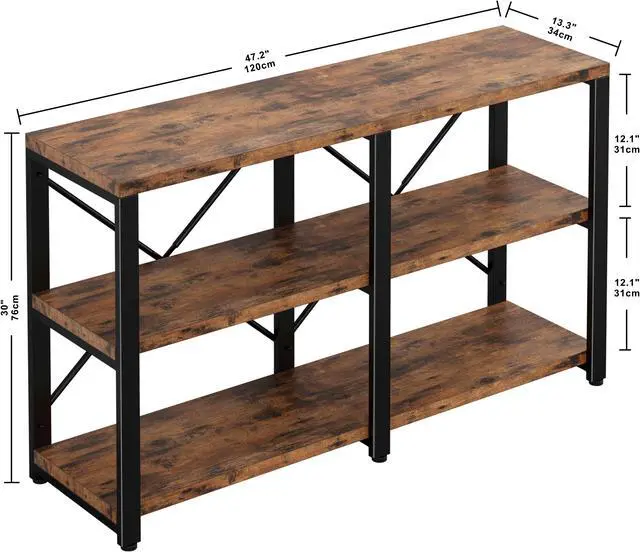 Alt view image 6 of 6 - IRONCK Bookshelf Double Wide 3 Tier, Industrial Bookcases, Wood and Metal Bookshelves, Book Shelves for Home Office Decor Display, Easy Assembly, Vintage Brown