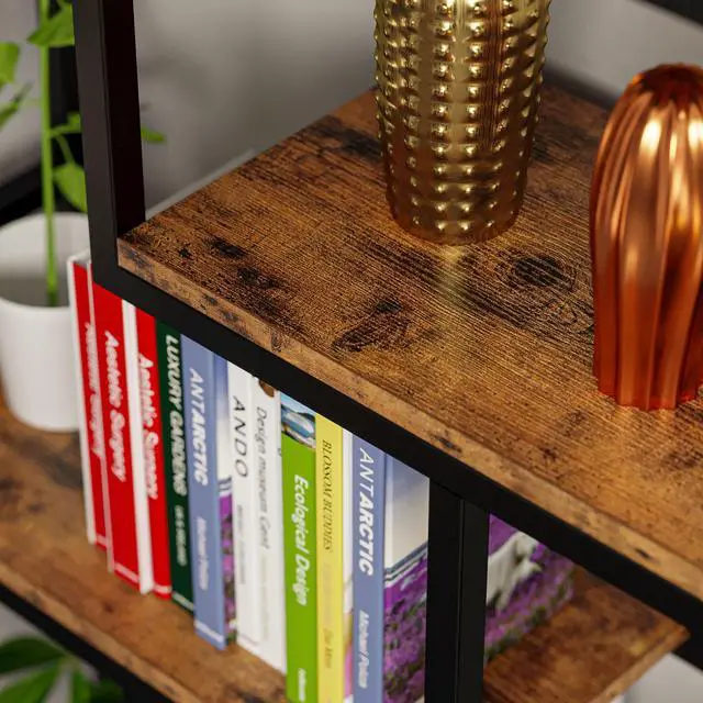 Alt view image 2 of 7 - IRONCK Bookshelves and Bookcases 6-Shelf Etagere Bookcase, Industrial Open Display Shelves Geometric Bookcase with Sturdy Metal Frame