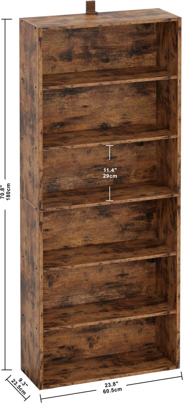 Alt view image 7 of 7 - IRONCK Bookshelves and Bookcases Floor Standing 6 Tier Display Storage Shelves 70in Tall Bookcase Home Decor Furniture for Home Office, Living Room, Bed Room, Vintage Brown
