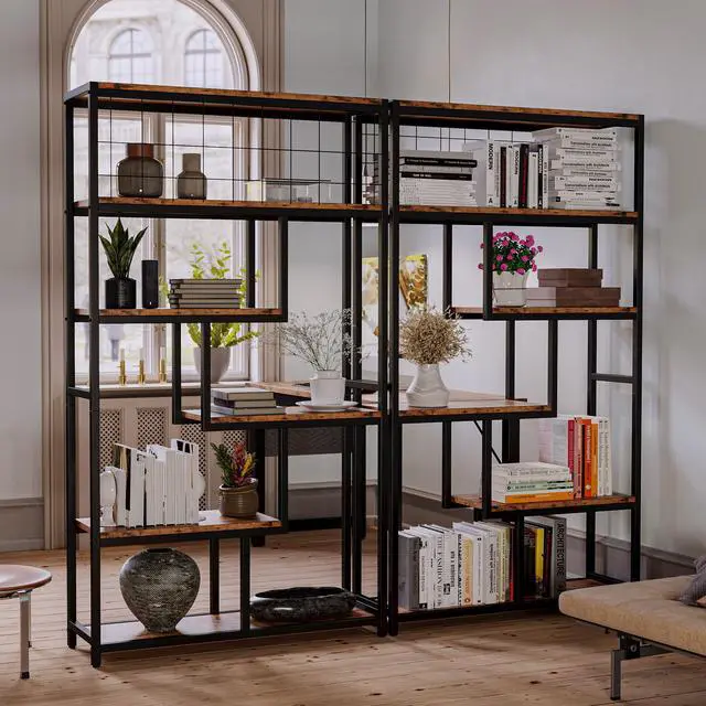 Alt view image 6 of 7 - IRONCK Bookshelves and Bookcases 6-Shelf Etagere Bookcase, Industrial Open Display Shelves Geometric Bookcase with Sturdy Metal Frame