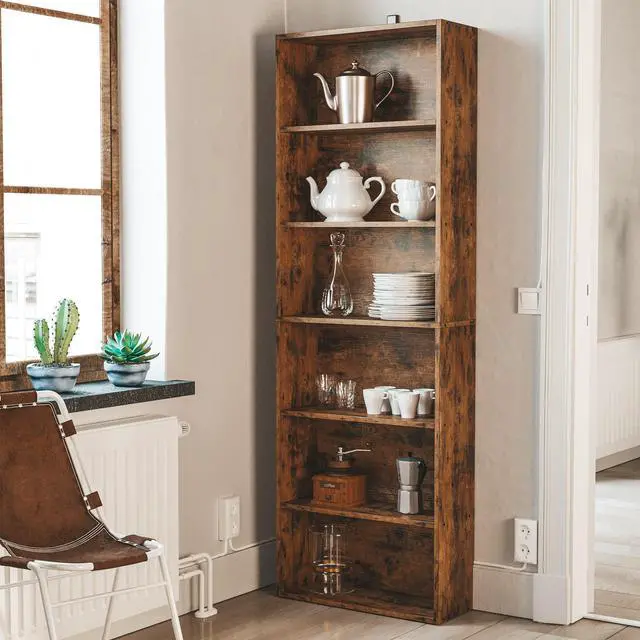 Alt view image 2 of 7 - IRONCK Bookshelves and Bookcases Floor Standing 6 Tier Display Storage Shelves 70in Tall Bookcase Home Decor Furniture for Home Office, Living Room, Bed Room, Vintage Brown