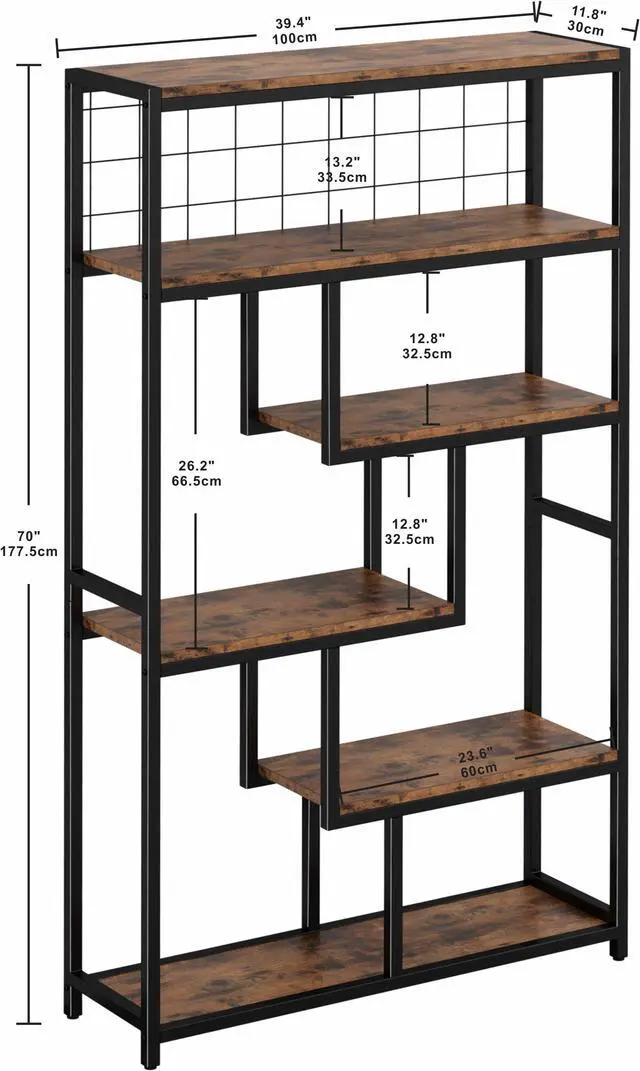 Alt view image 7 of 7 - IRONCK Bookshelves and Bookcases 6-Shelf Etagere Bookcase, Industrial Open Display Shelves Geometric Bookcase with Sturdy Metal Frame
