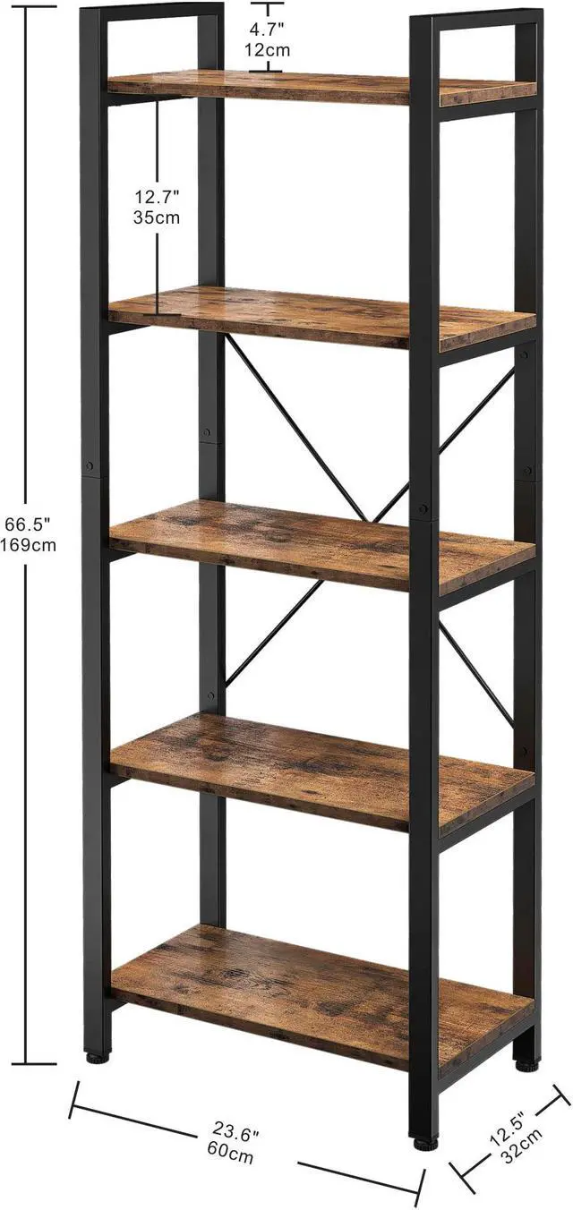 Alt view image 2 of 5 - IRONCK Bookshelf Industrial Bookcase Home Decor, Wood Look Accent Furniture Metal Frame
