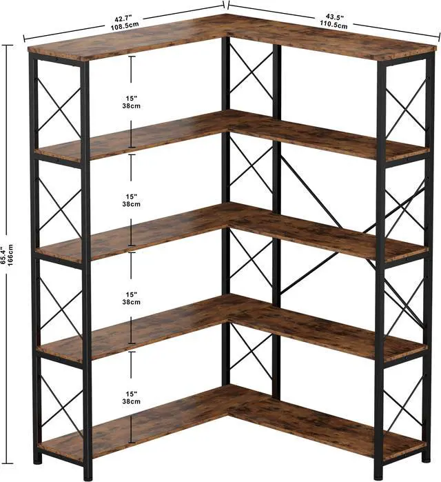 Alt view image 7 of 7 - IRONCK Bookcases and Bookshelves Industrial Corner Etagere Bookcase L Shaped 5 Tier with Metal Frame for Living Room Home Office