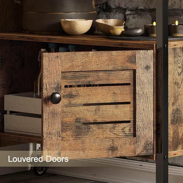 Alt view image 5 of 7 - IRONCK Industrial Bookshelf and Bookcase with 2 Louvered Doors and 3 Shelves, Standing Storage Cabinet for Living Room
