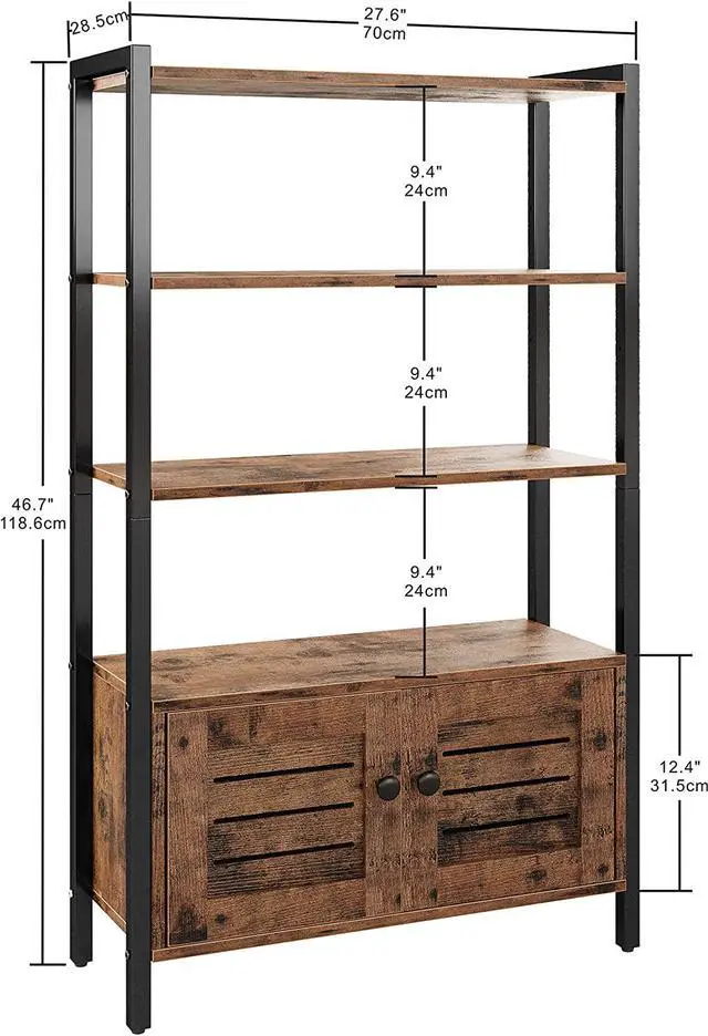 Alt view image 7 of 7 - IRONCK Industrial Bookshelf and Bookcase with 2 Louvered Doors and 3 Shelves, Standing Storage Cabinet for Living Room
