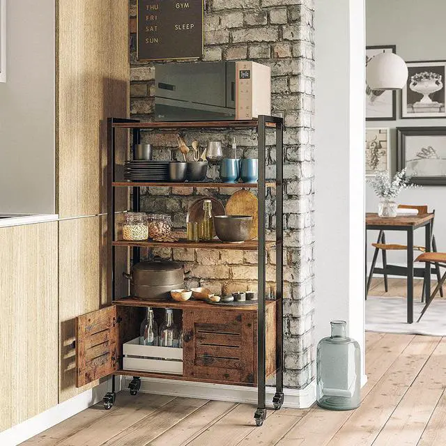 Alt view image 3 of 7 - IRONCK Industrial Bookshelf and Bookcase with 2 Louvered Doors and 3 Shelves, Standing Storage Cabinet for Living Room