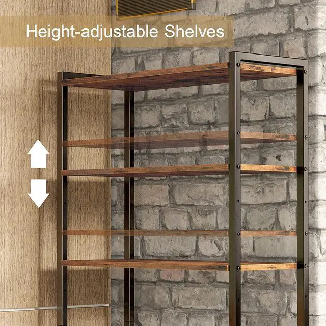 Alt view image 6 of 7 - IRONCK Industrial Bookshelf and Bookcase with 2 Louvered Doors and 4 Shelves, Standing Storage Cabinet for Living Room