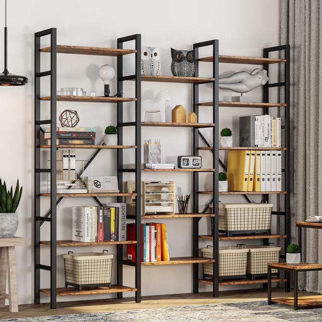 IRONCK Bookcase and Bookshelves Triple Wide 6-Tiers Large Open Shelves,  Etagere Bookcases with Back Fence for Home Office Decor, Easy Assembly 