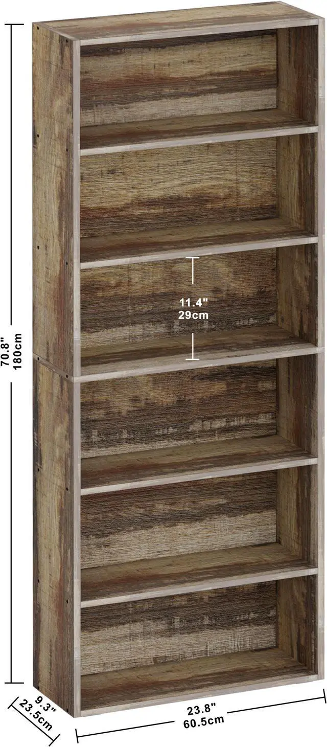 Alt view image 6 of 6 - IRONCK Bookshelves and Bookcases Floor Standing 6 Tier Display Storage Shelves 70in Tall Bookcase Home Decor Furniture for Home Office, Living Room, Bed Room, Industrial Brown