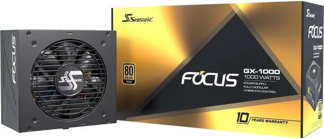 Main image of Seasonic FOCUS GX-1000, 1000W 80+ Gold, Full-Modular, Fan Control in Fanless, Silent, and Cooling Mode, 10 Year Warranty, Perfect Power Supply for Gaming and Various Application, SSR-1000FX.