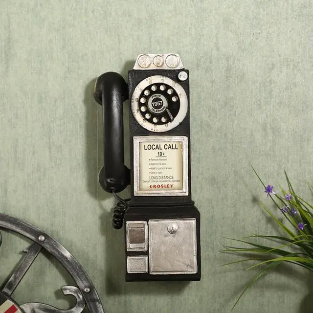 Main image of Acaigel Wall-Mounted Pay Phone Model Vintage Booth Telephone Figurine Rotary Antique