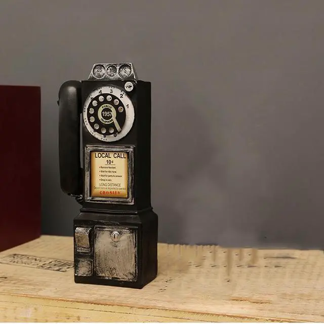 Alt view image 5 of 7 - Acaigel Wall-Mounted Pay Phone Model Vintage Booth Telephone Figurine Rotary Antique