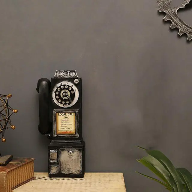 Alt view image 6 of 7 - Acaigel Wall-Mounted Pay Phone Model Vintage Booth Telephone Figurine Rotary Antique
