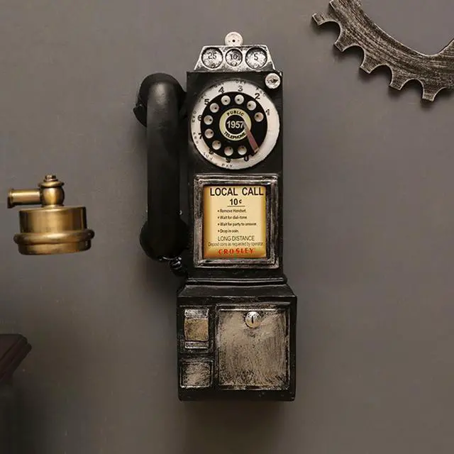 Alt view image 7 of 7 - Acaigel Wall-Mounted Pay Phone Model Vintage Booth Telephone Figurine Rotary Antique