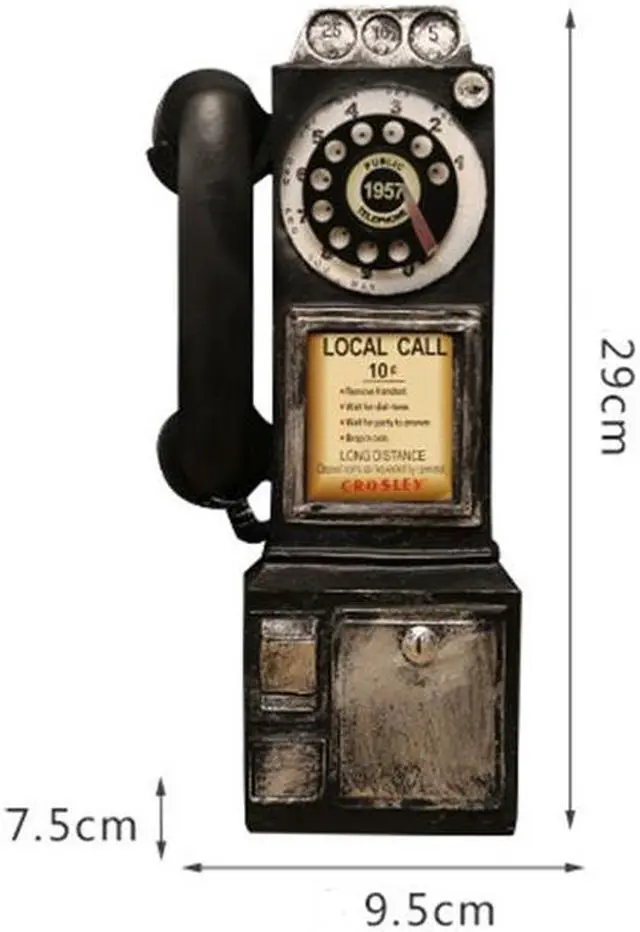 Alt view image 3 of 7 - Acaigel Wall-Mounted Pay Phone Model Vintage Booth Telephone Figurine Rotary Antique