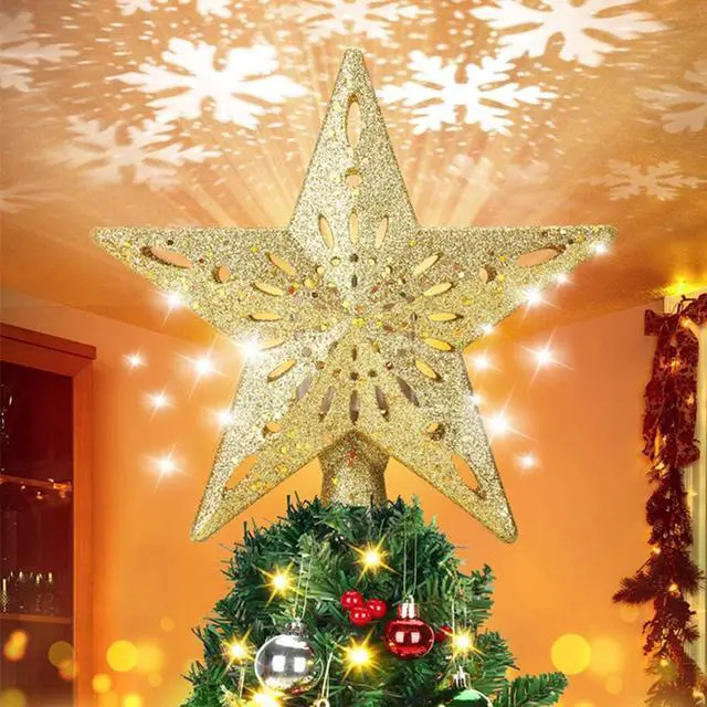 Alt view image 3 of 4 - Tree Decoration (Gold) Christmas Star Tree Topper Lighted with LED  Christmas Tree Star Topper or Christmas Snowflake Projector Lights