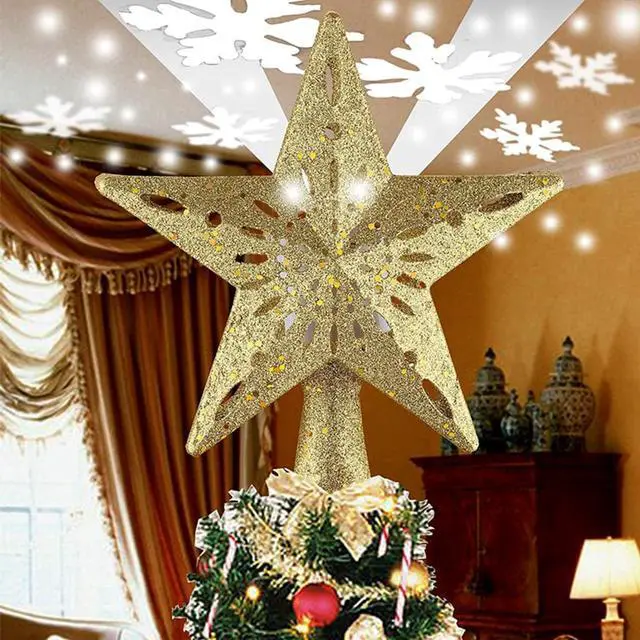 Alt view image 4 of 4 - Tree Decoration (Gold) Christmas Star Tree Topper Lighted with LED  Christmas Tree Star Topper or Christmas Snowflake Projector Lights