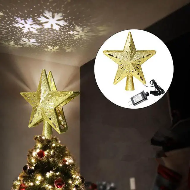 Alt view image 2 of 4 - Tree Decoration (Gold) Christmas Star Tree Topper Lighted with LED  Christmas Tree Star Topper or Christmas Snowflake Projector Lights
