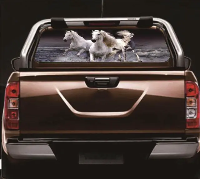 Alt view image 4 of 5 - 135x36cm Car Rear Window White Horse Graphic Sticker For Truck Pickup Windshield