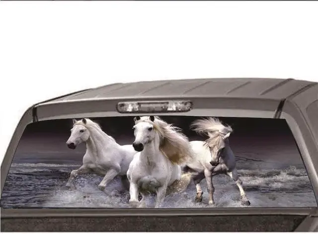 Alt view image 2 of 5 - 135x36cm Car Rear Window White Horse Graphic Sticker For Truck Pickup Windshield